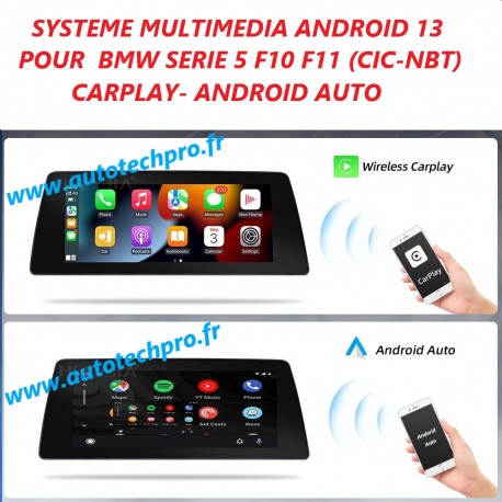 Ecran Android 13 CARPLAY-ANDROID AUTO GPS WAZE BLUETOOTH USB BMW SERIE 5 F10-F11 CIC-NBT+ Caméra de recul et microphone