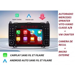 AUTORADIO CARPLAY Android 10 Gps Bluetooth WIFI DVD USB SD  pour Mercedes Sprinter-Vito-Viano-CLASSE A/B - VW CRAFTER + Caméra