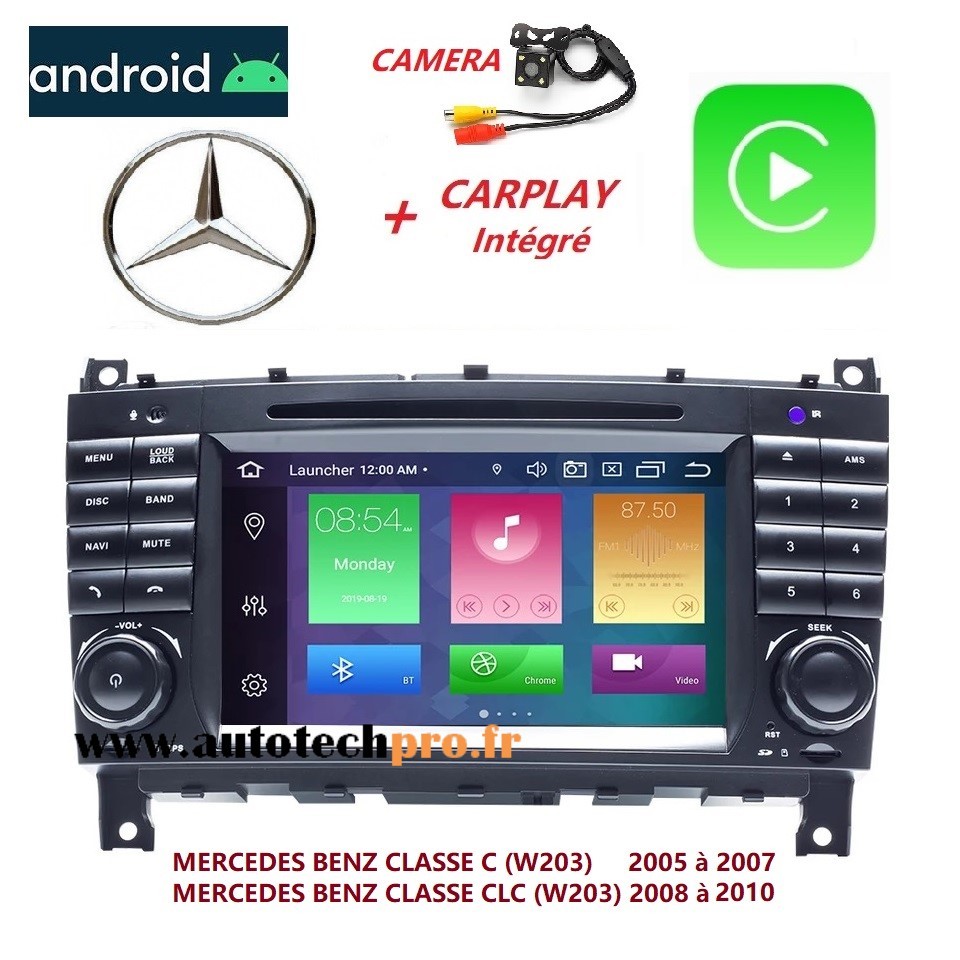 AUTORADIO CARPLAY Android 12 Gps Bluetooth WIFI DVD USB SD pour Mercedes  Benz Classe C (W203) - CLC (W203) + CAMERA DE RECUL - AUTOTECH PRO